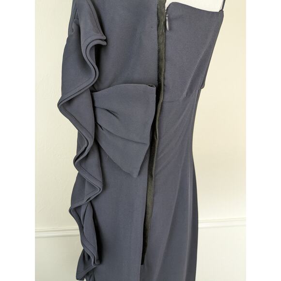 Valentino Dress Formal Bow Ruffle Satin Trim Evening Navy Blue Vintage Size 10 - Picture 7 of 15